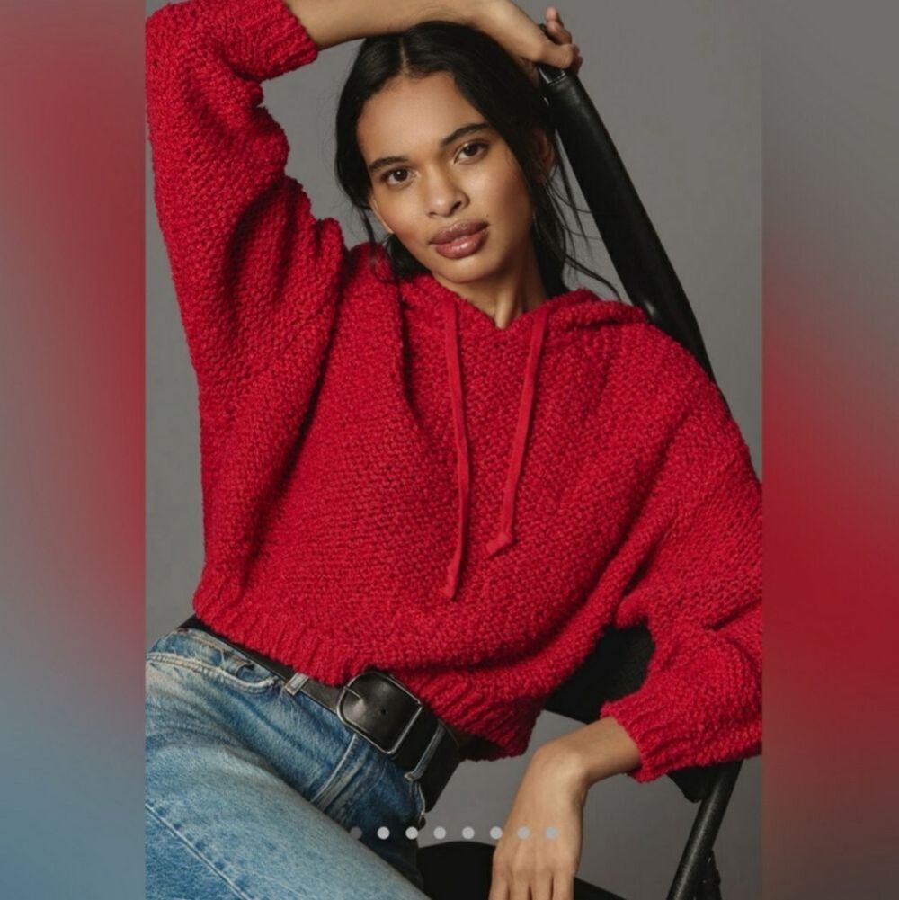 Pilcro Anthropologie Sailcloth Hooded Knit Sweater Semi Cropped Red Size Medium